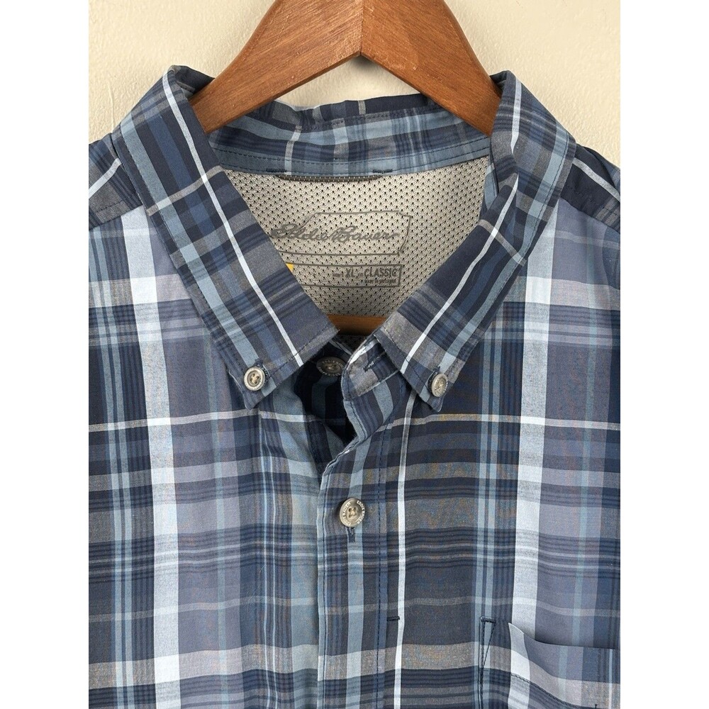Eddie Bauer Mens Shirt XL Classic Fit Blue Plaid Long Sleeve Cotton Blend